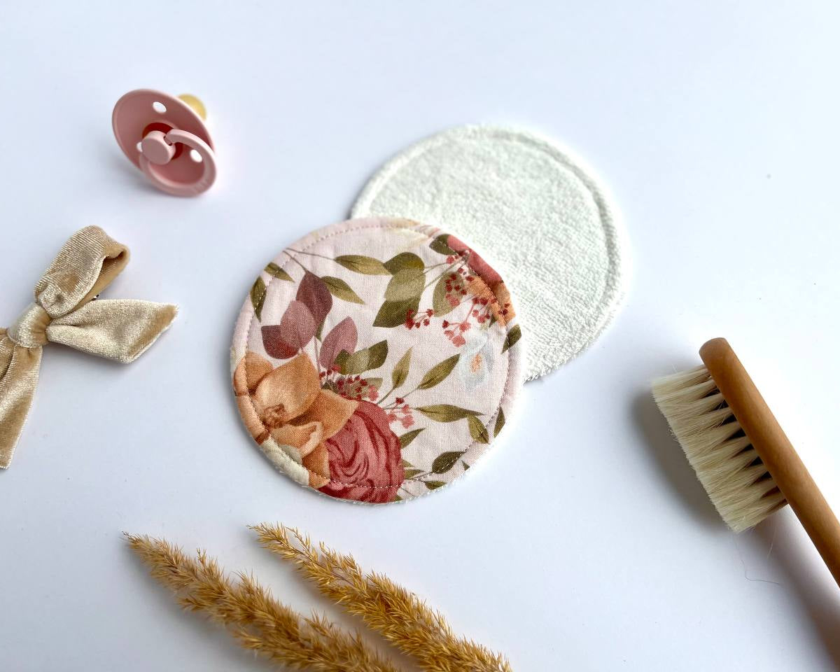 Reusable Breastfeeding Pads – Organic, Washable & Ultra-Soft Nursing Pads - Peach flowers