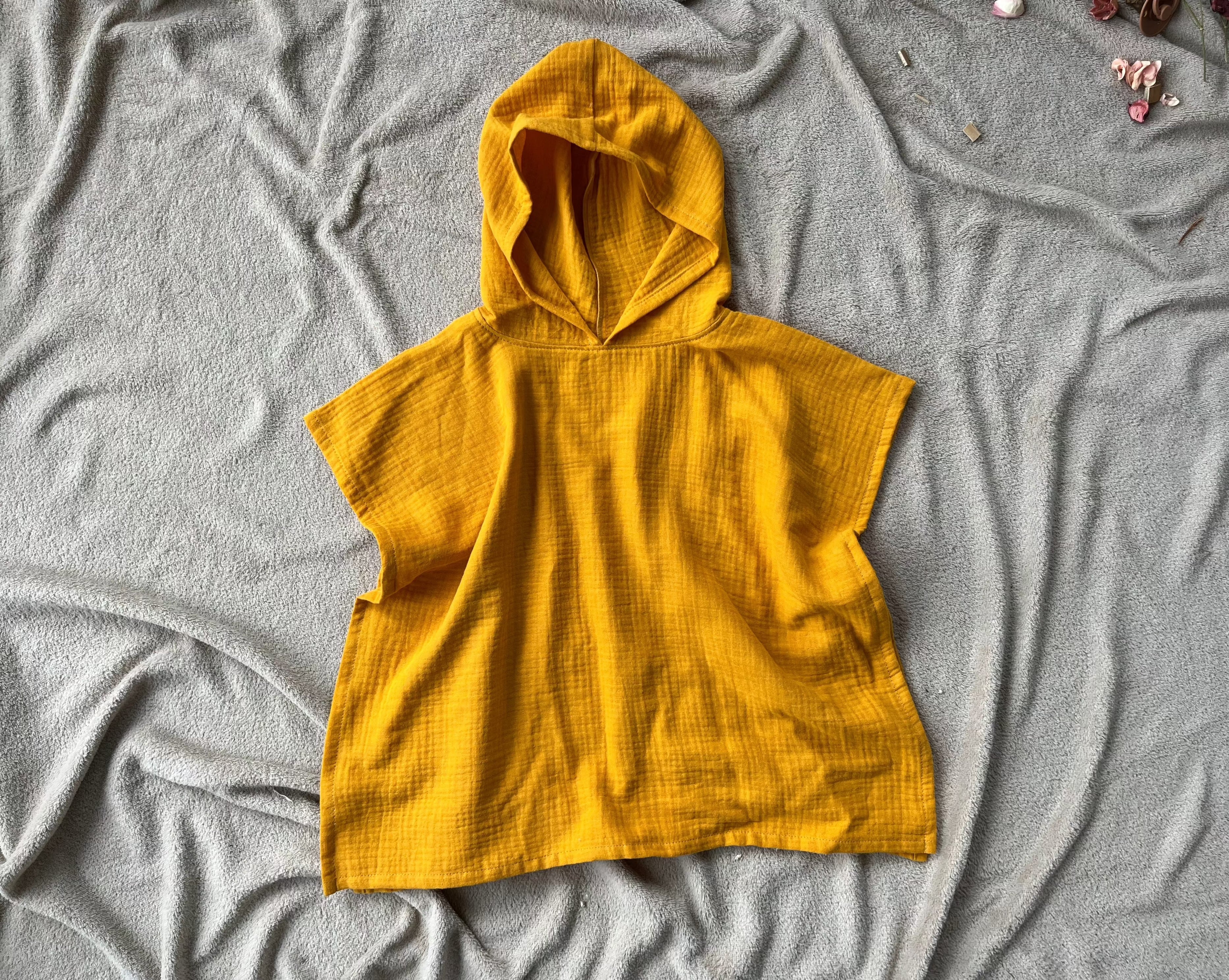 muslin kids poncho with hood Mustard