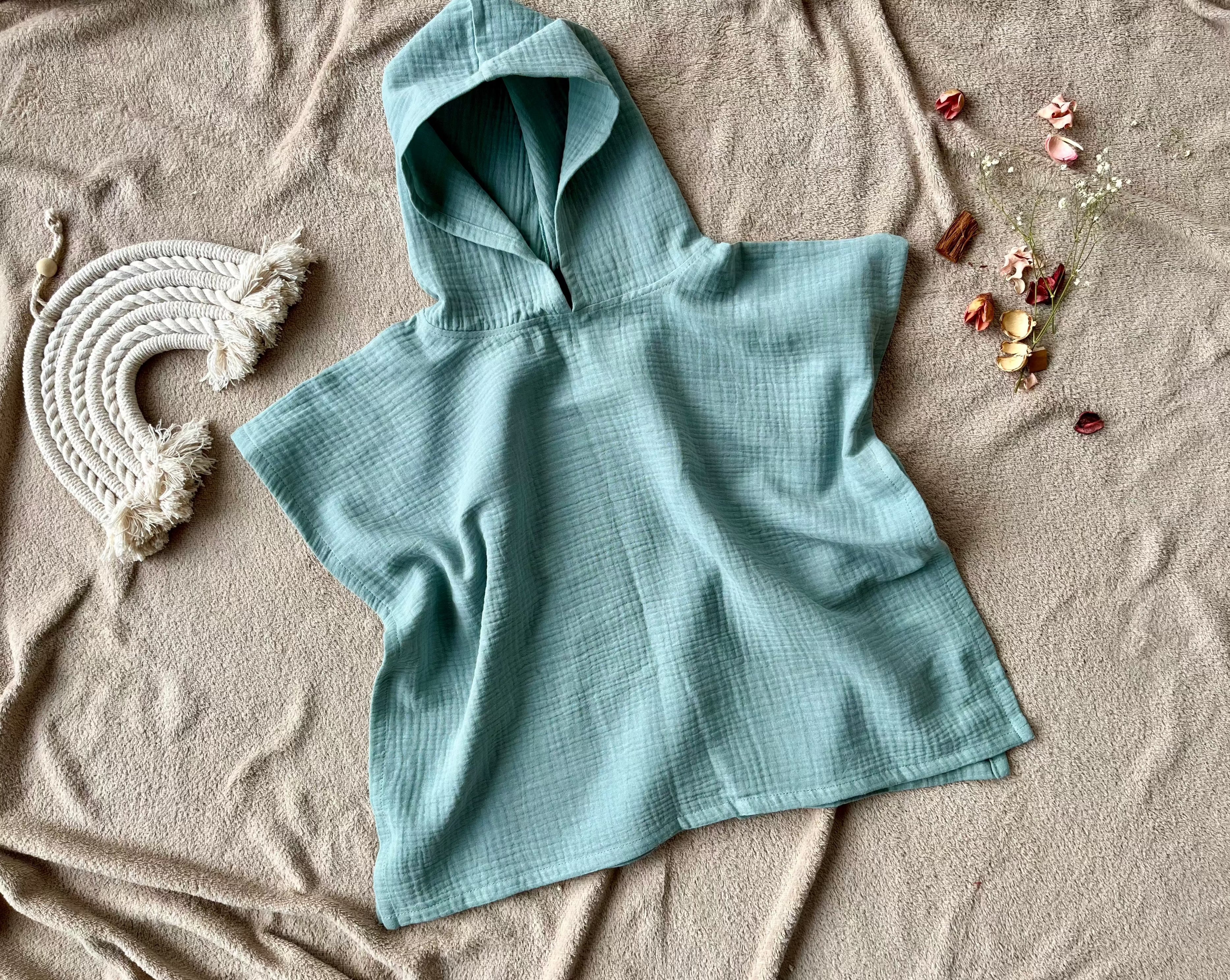 muslin kids poncho sage