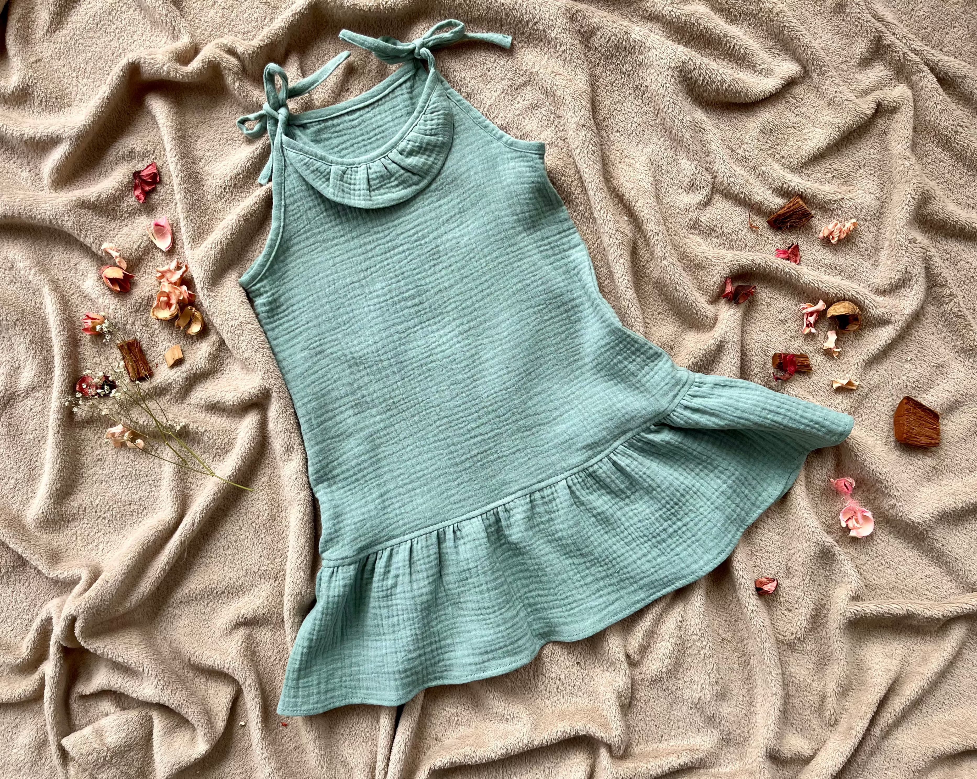 muslin summer kids dress sage