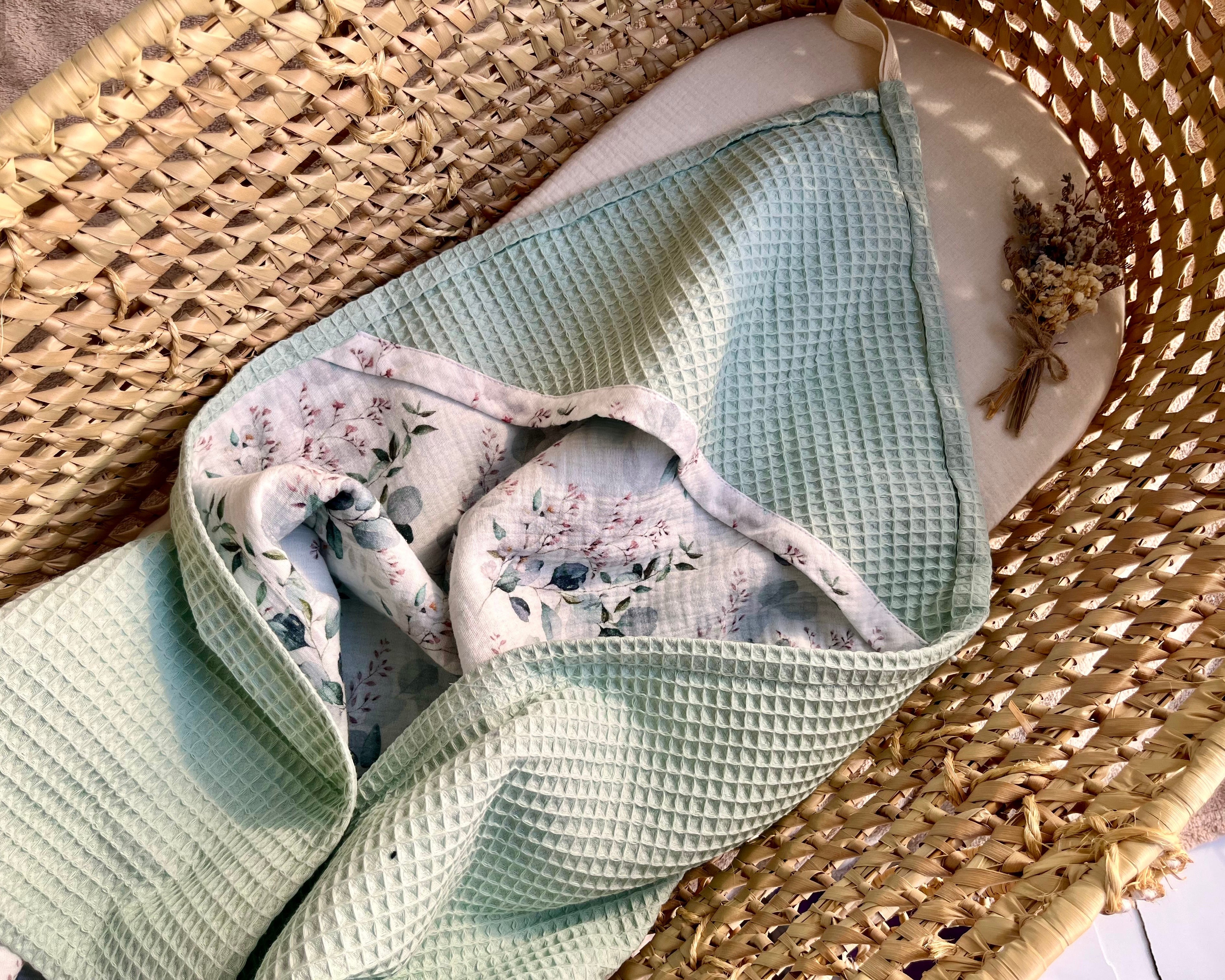 Green mint baby towel with eucalyptus print