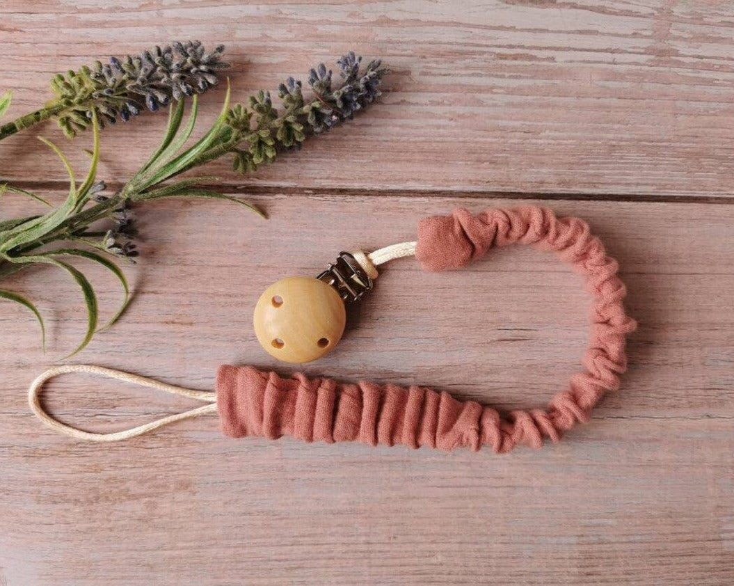 personalized elastic pacifier holder muslin old pink