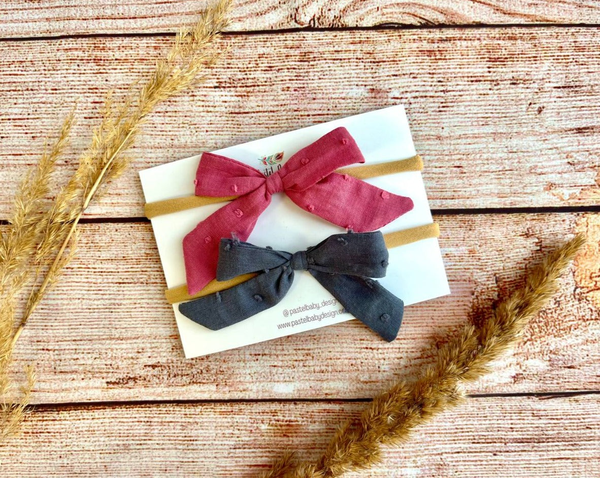 baby headband bow set of 2 - pink and grey