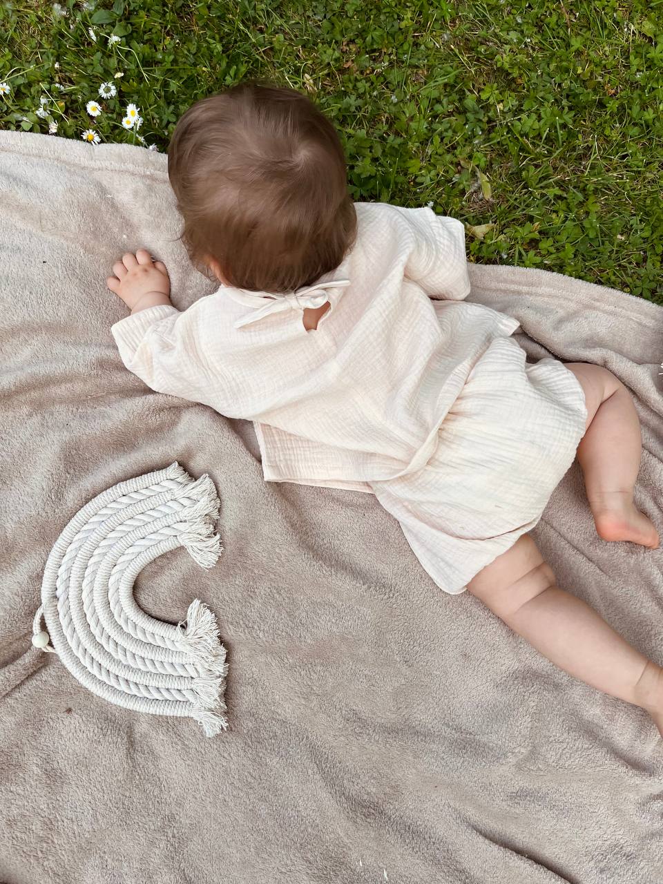 Oversized muslin baby T-shirt and bloomers set - Natural