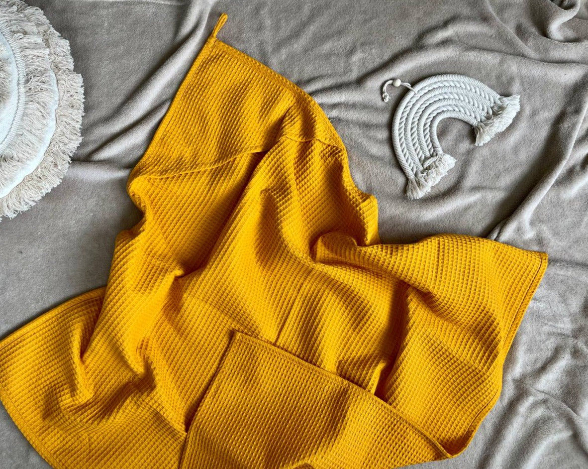 waffle bath towel for kids Mustard yellow