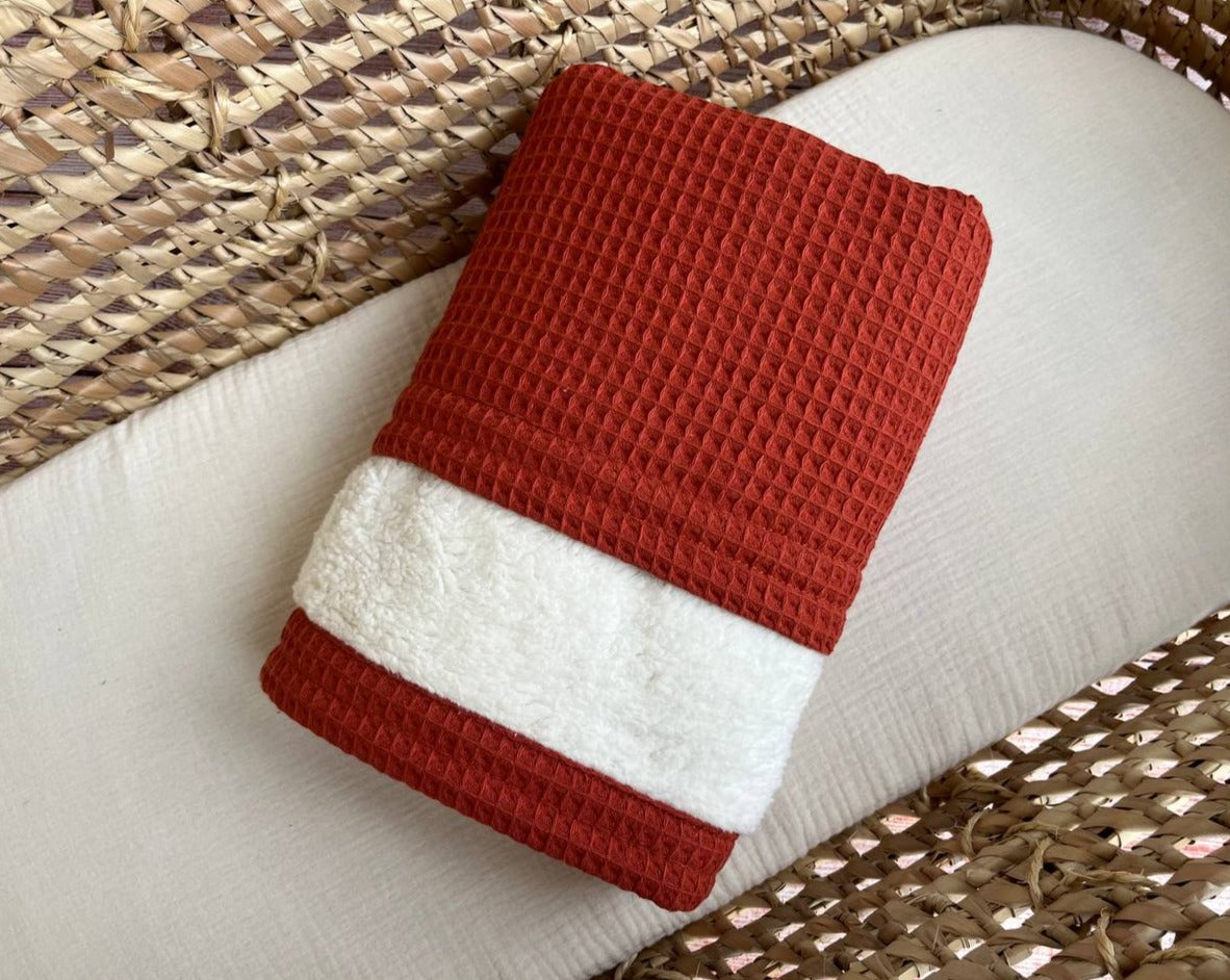 soft newborn blanket plush and waffle  ginger brown