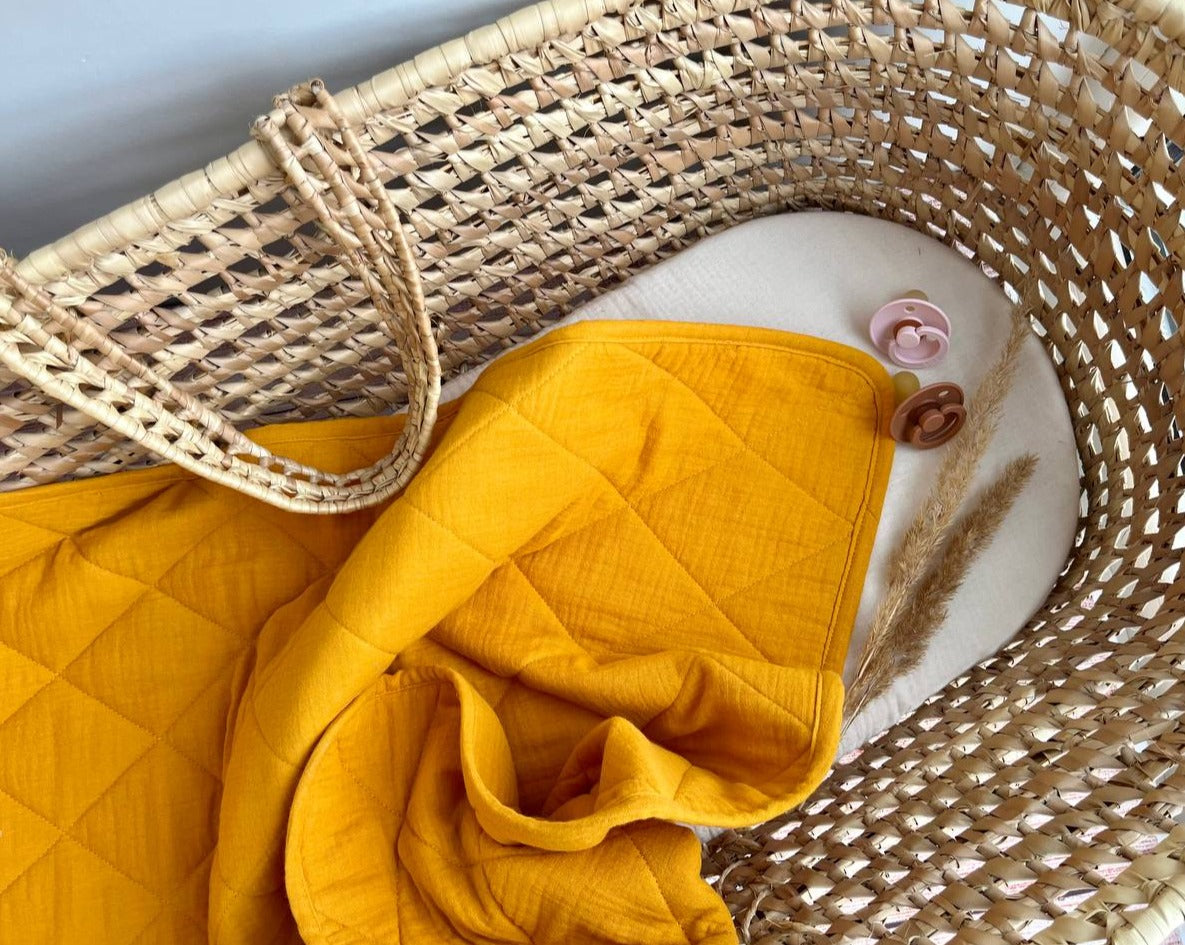 quilted muslin baby blanket mustard