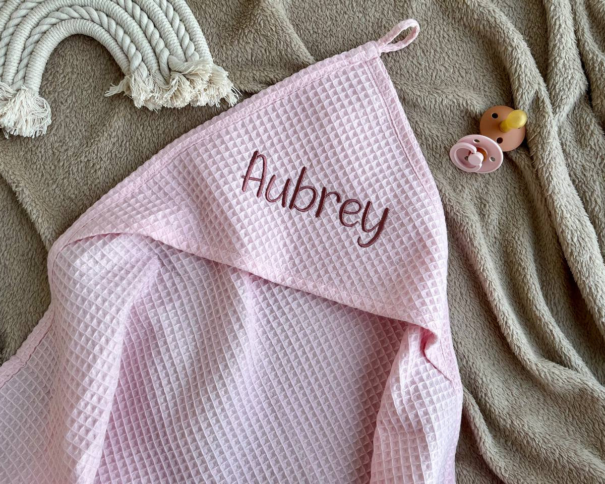 personalized baby hooded bath towel with name light pink