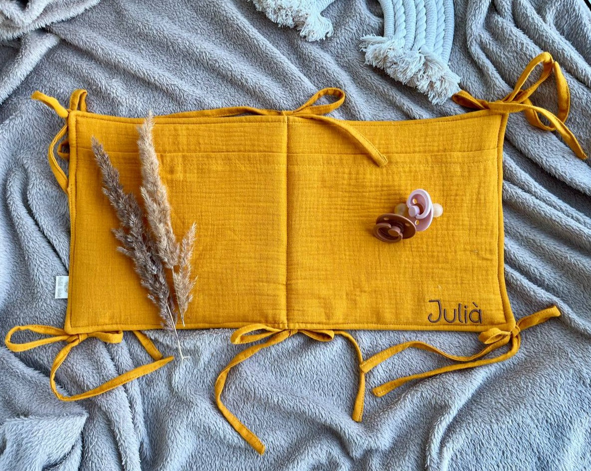 personalized crib storage pocket mustard