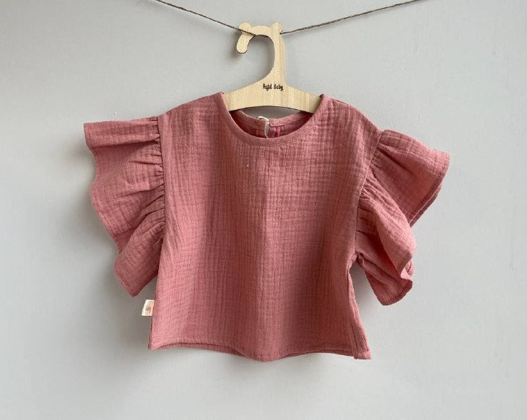 toddler girl muslin ruffle top old pink
