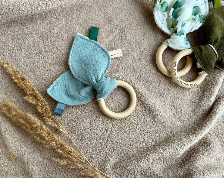 natural wood baby teether toy Bunny ears