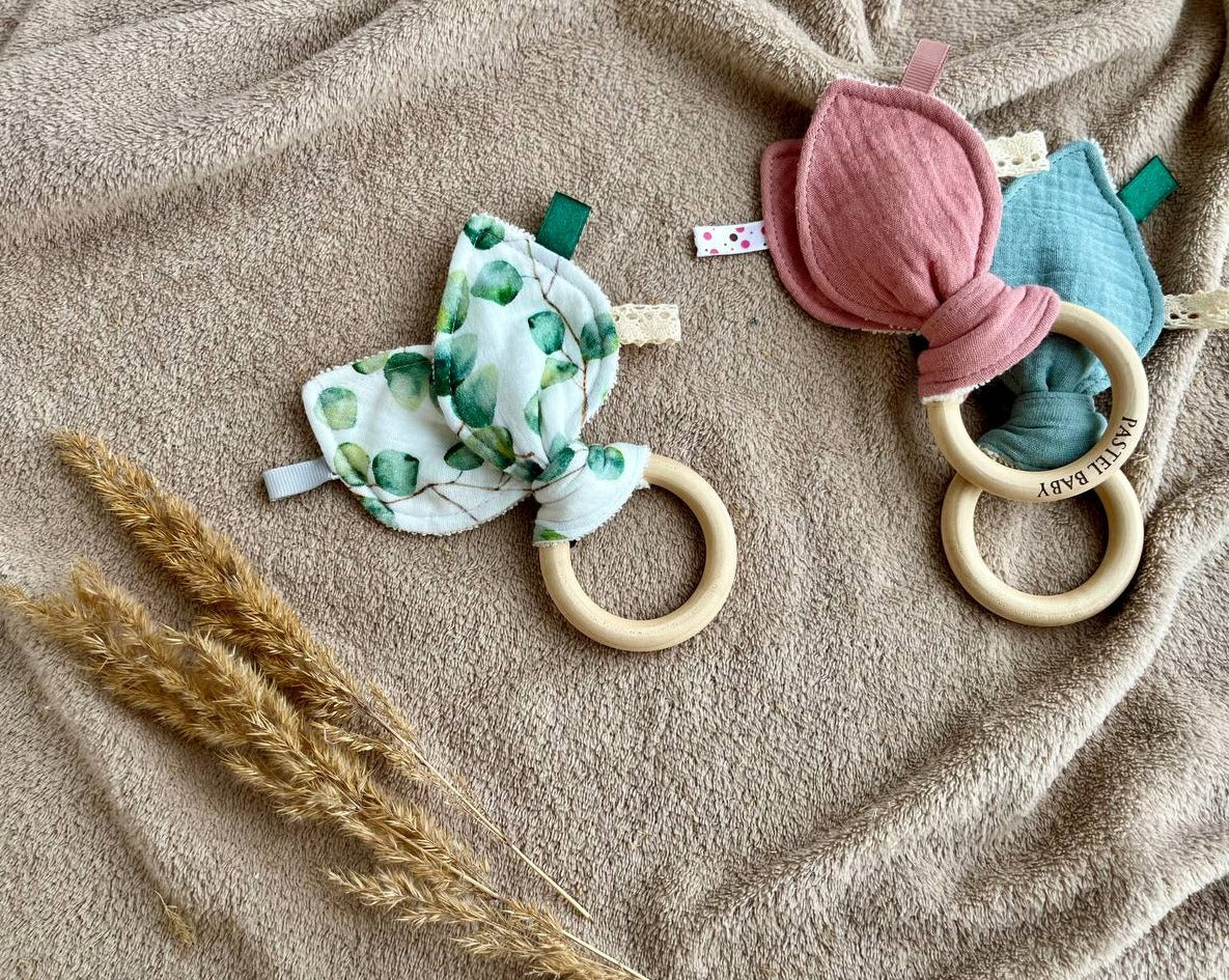bunny ear wooden teething ring eucalyptus