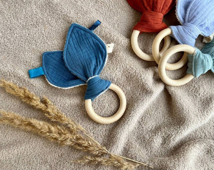 wooden baby teething ring bunny ears