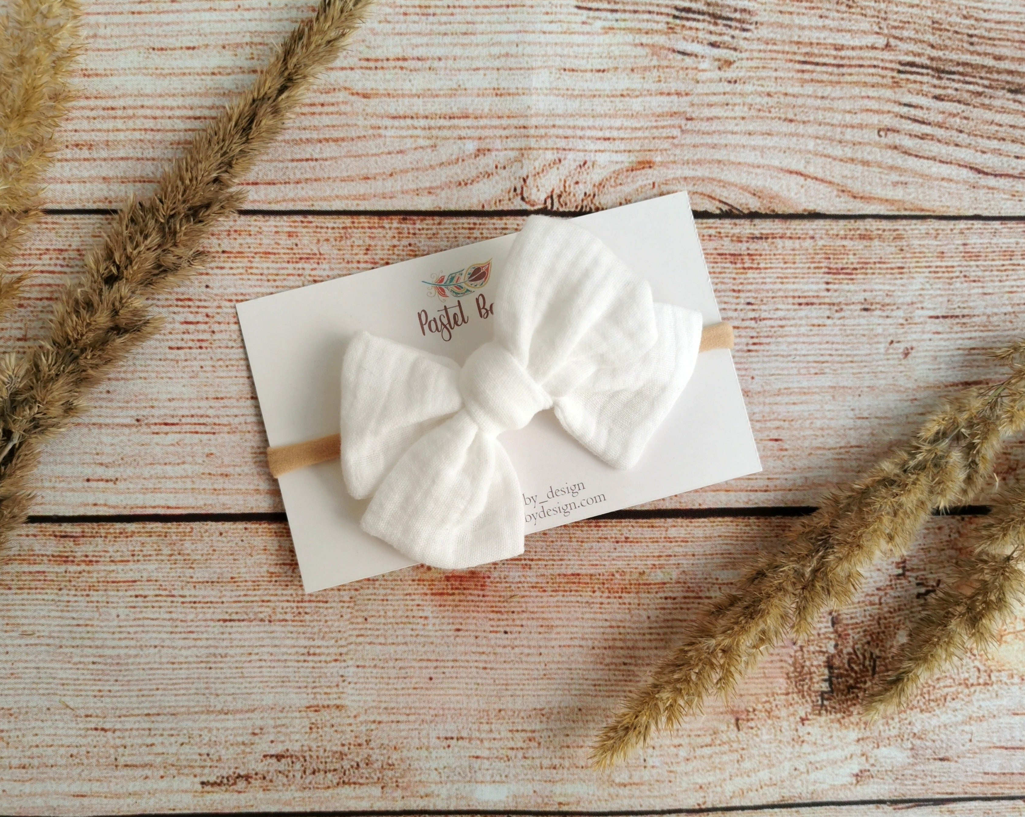 White baby headband bow muslin