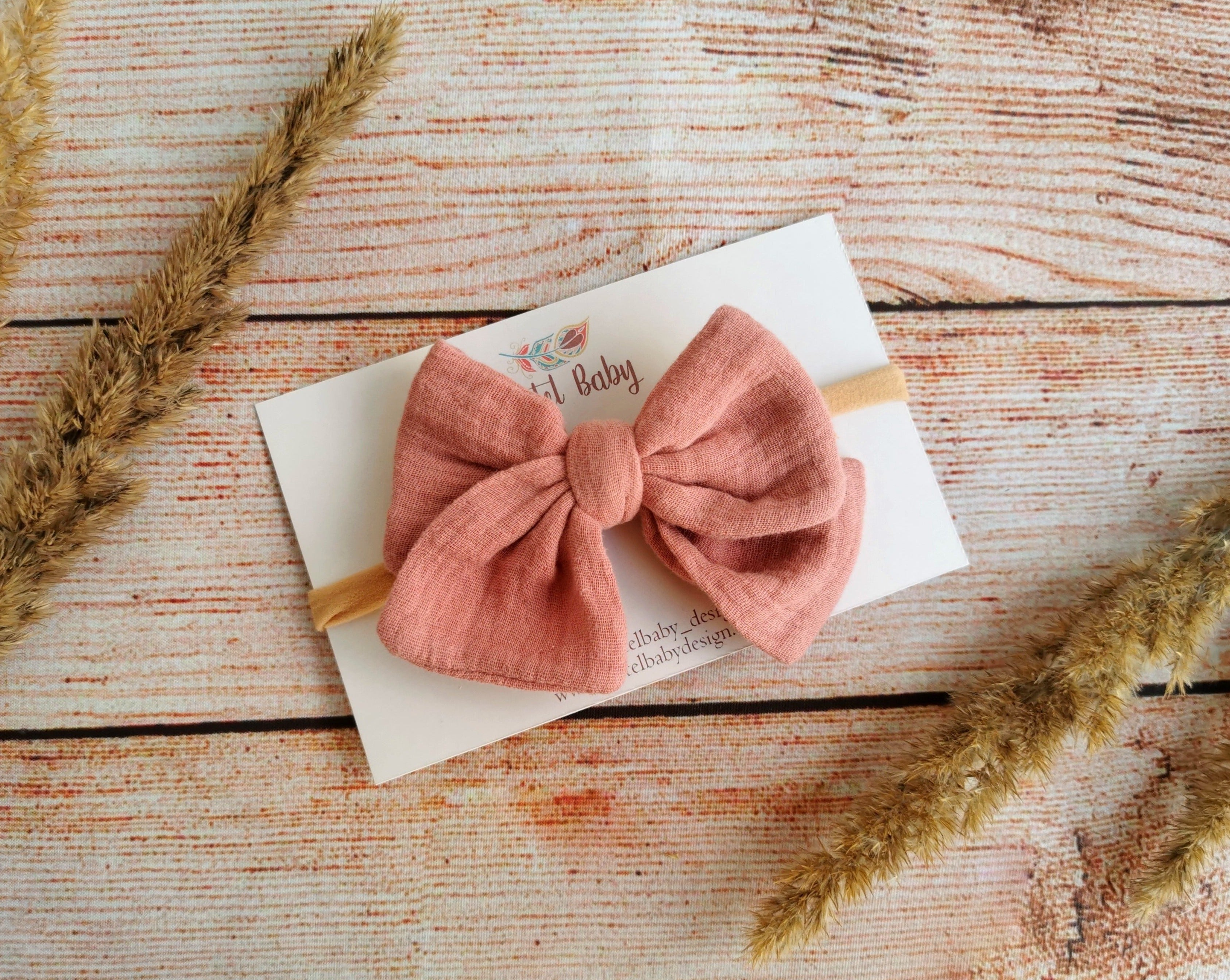 muslin headband bow old pink