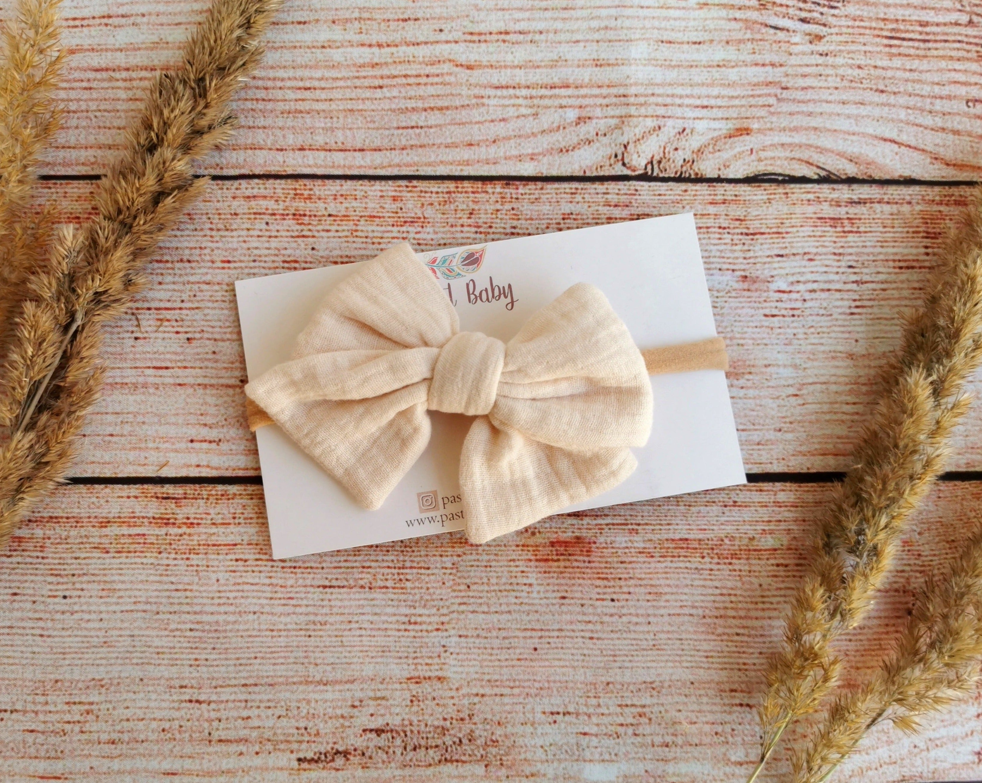 Muslin hair bow Cream muslin