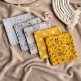 Muslin Baby wipes, Wash Cloth Napkins Pack Of 5 - Mustard and Gray