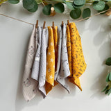 Muslin Baby wipes, Wash Cloth Napkins Pack Of 5 - Stars and Animals