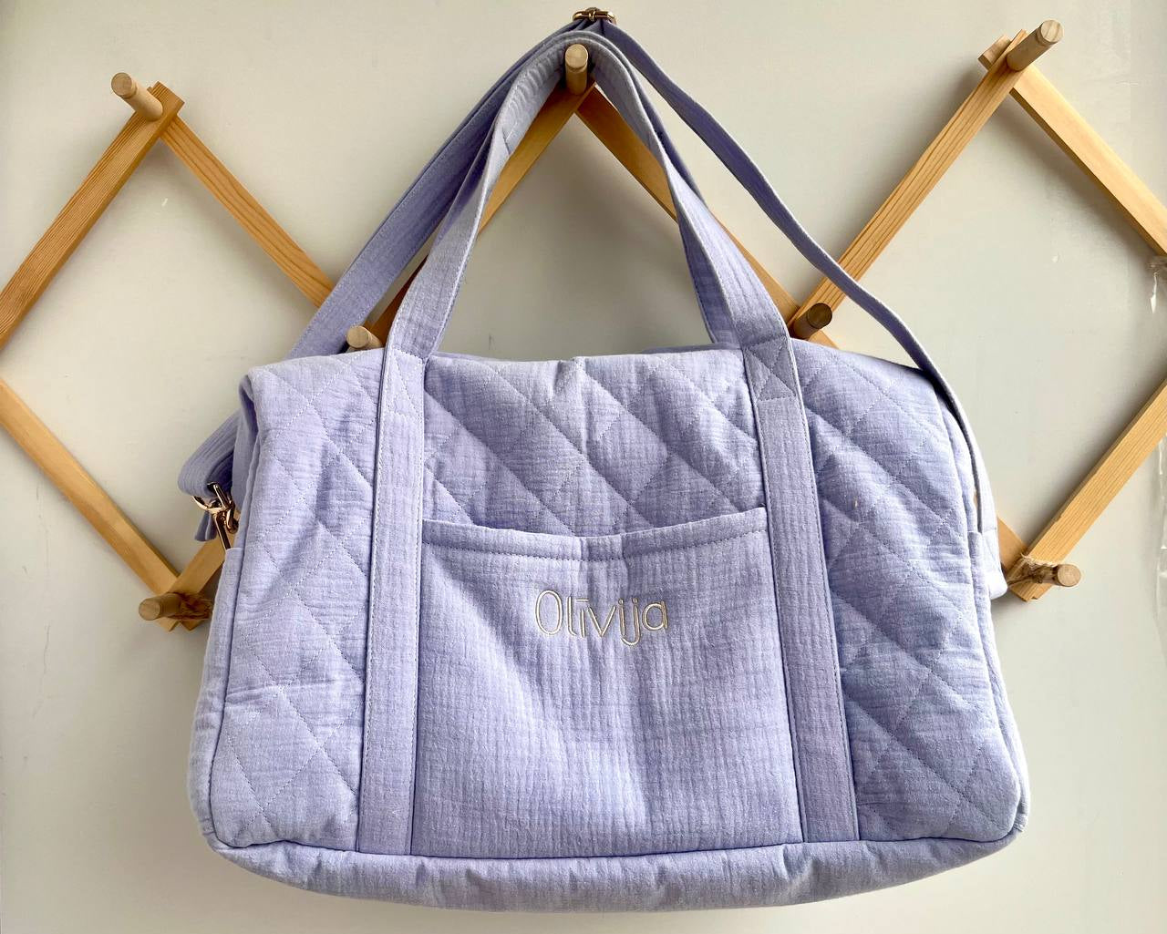 Personalized Quilted Muslin Diaper Bag - Soft Baby Hospital Bag with Name Embroidery