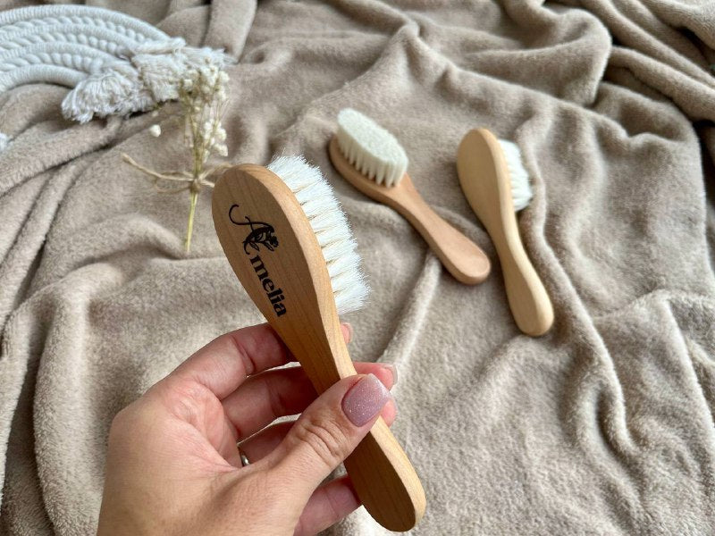 Personalized Wooden Baby Hair Brush – Soft Natural Bristles for Gentle Baby Scalp Care