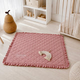 Personalized Quilted Baby Play Mat with Ruffle | Square Nursery Floor Mat 110x110 cm | Organic muslin custom baby mat