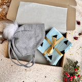 Baby boy gift set - wool baby hat and 5 muslin napkin set