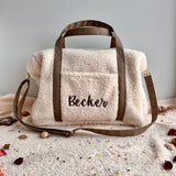 Personalizēta Teddy plīša autiņbiksīšu soma - mīksta mazuļa dzemdību soma ar vārda izšuvumu, krēmīgā krāsā