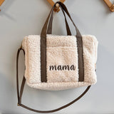 Personalizēta Teddy plīša mammu soma - vidēja izmēra ratu soma ar vārda izšuvumu, krēmīgā krāsā