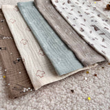 Muslin Baby wipes, Wash Cloth Napkins Pack Of 5 - Leaves and Animals