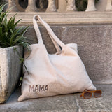 Large plush tote Mom Bag, Custom Teddy shopper personalised with name