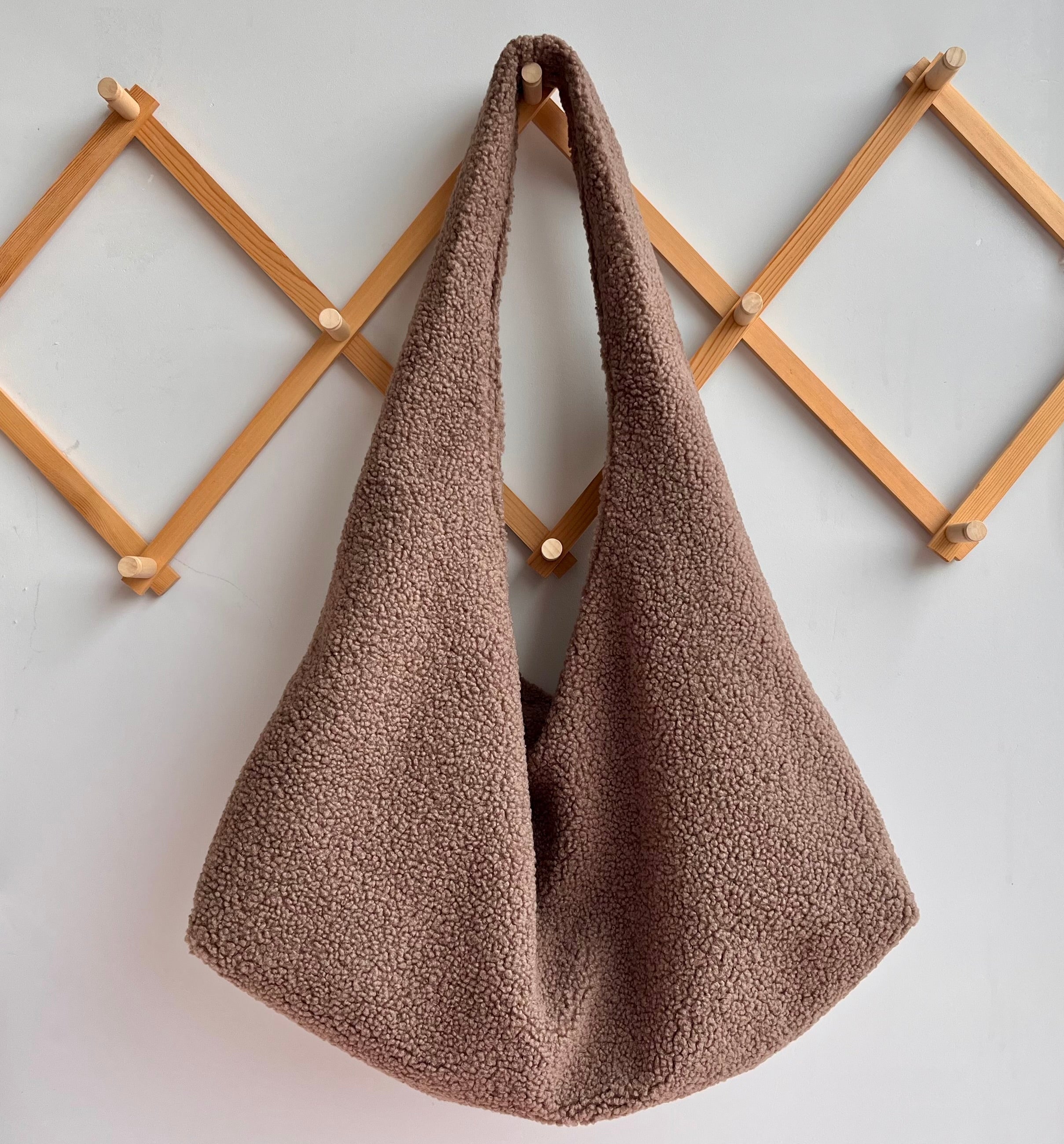 Teddy plush tote bag brown faux fur bag
