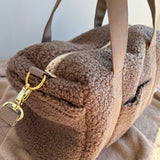 Personalizēta Teddy plīša mammu soma -vidēja izmēra ratu soma ar vārda izšuvumu, brūnā krāsā