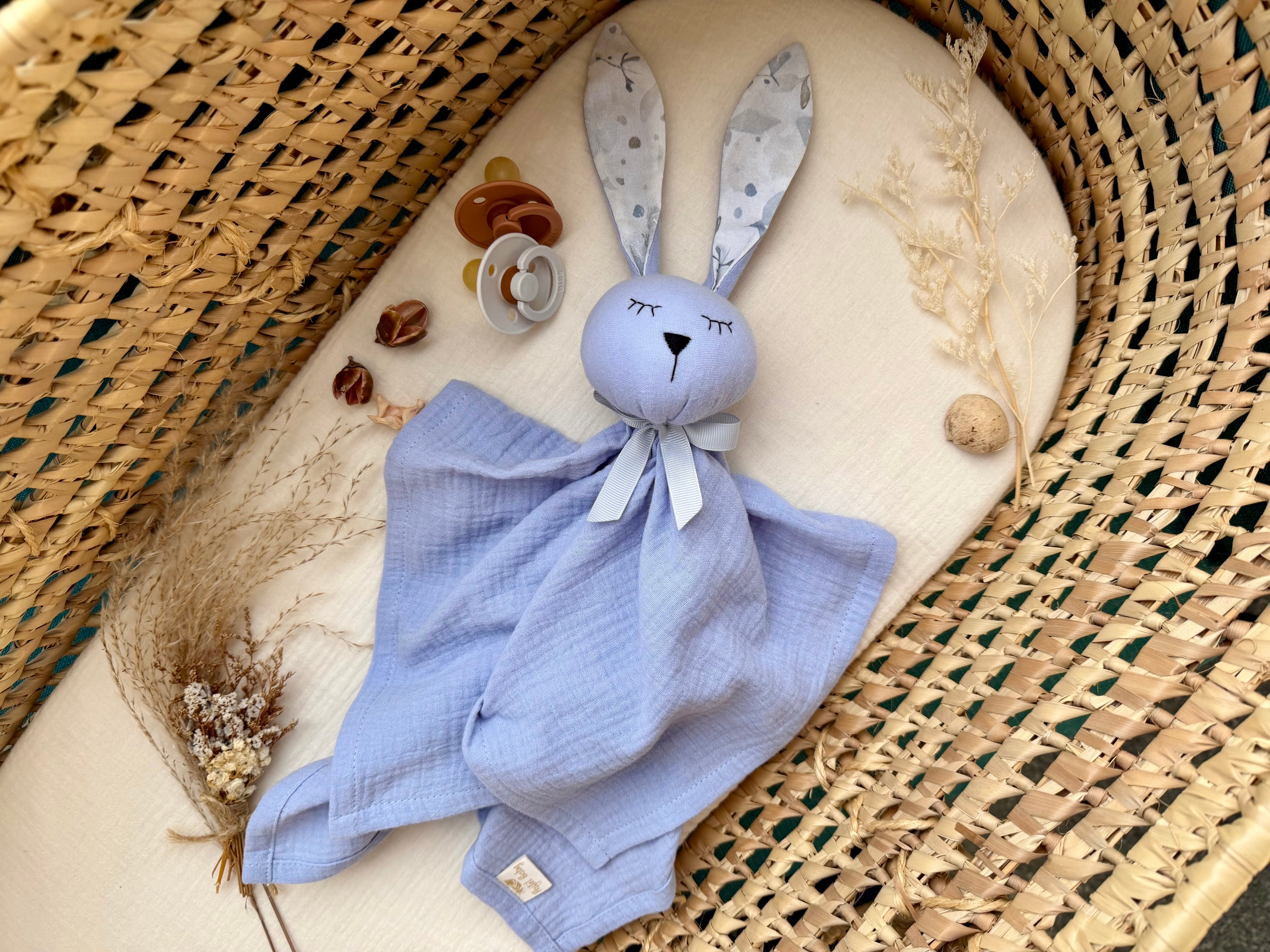 Personalized Organic Muslin Bunny Lovey | Lavender Baby Comforter with Name Embroidery