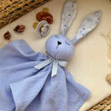 Personalized Organic Muslin Bunny Lovey | Lavender Baby Comforter with Name Embroidery