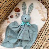 Personalized Organic Muslin Bunny Lovey | Sage Baby Comforter with Name Embroidery