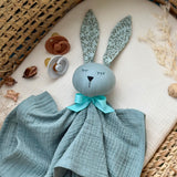 Personalized Organic Muslin Bunny Lovey | Sage Baby Comforter with Name Embroidery