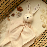Personalized Organic Muslin Bunny Lovey | Natural Baby Comforter with Name Embroidery