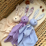 Personalized Organic Muslin Bunny Lovey | Lavender Comforter with Name Embroidery
