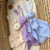 Personalized Organic Muslin Bunny Lovey | Lavender Baby Comforter with Name Embroidery