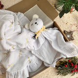 Christmas Baby gift - Muslin ruffle blanket in White and Bear baby comforter