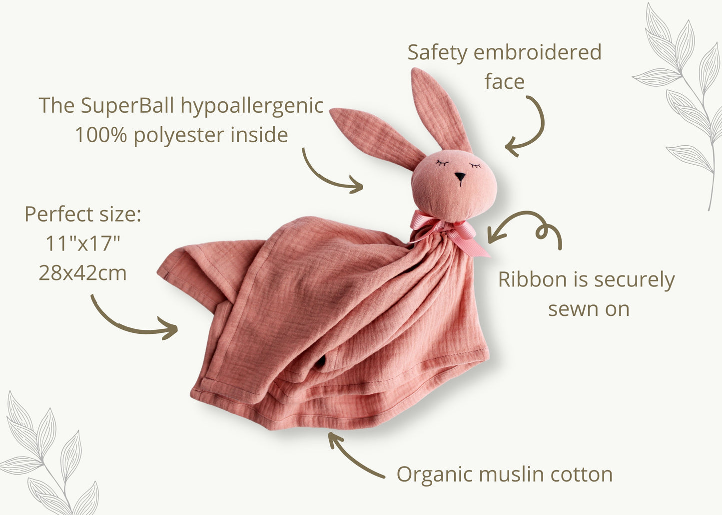 Muslin Baby comforter, Bunny baby lovey in natural, Personalized new baby gift