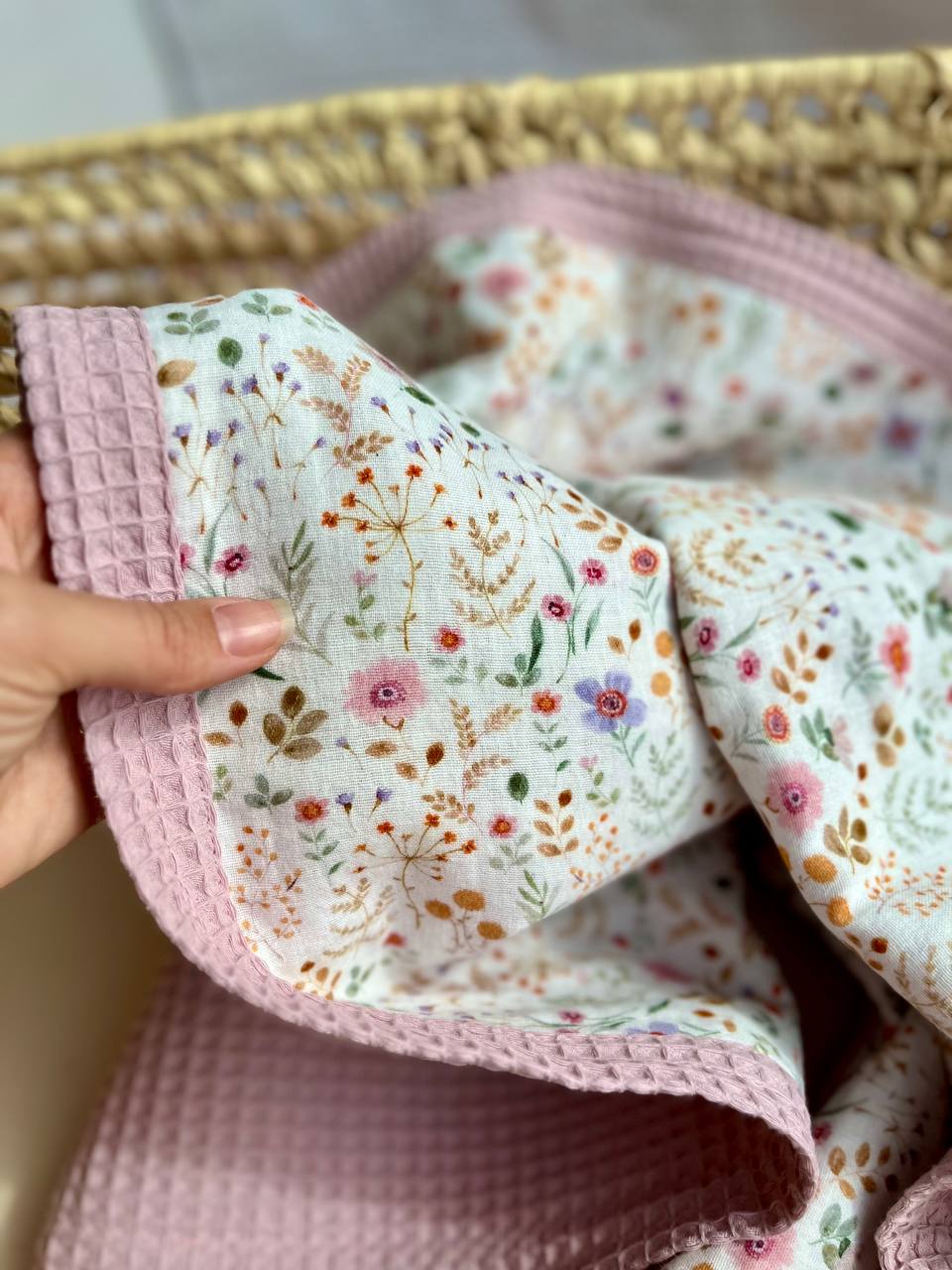 Waffle baby blanket - Dusty Pink floral print