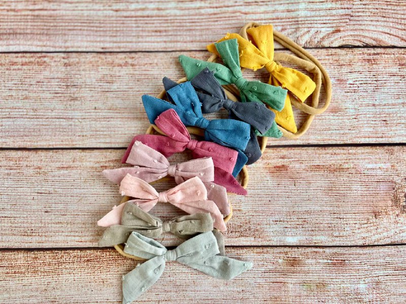 Baby headband bow set of 2 - Beige and Old pink plumeti