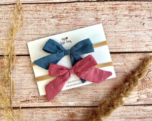 Baby headband bow set of 2 - blue and pink