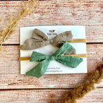 baby headband bow set beige and green
