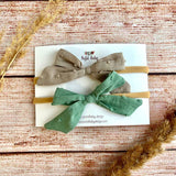 baby headband bow set beige and green
