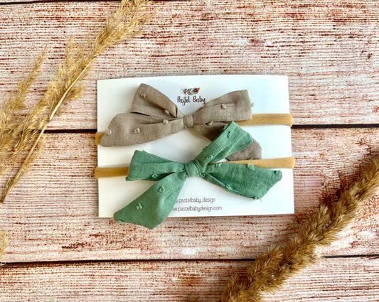 baby headband bow set beige and green
