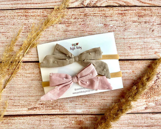 Baby headband bow set of 2 - beige and pink