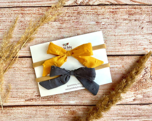 baby headband bow set mustard and grey