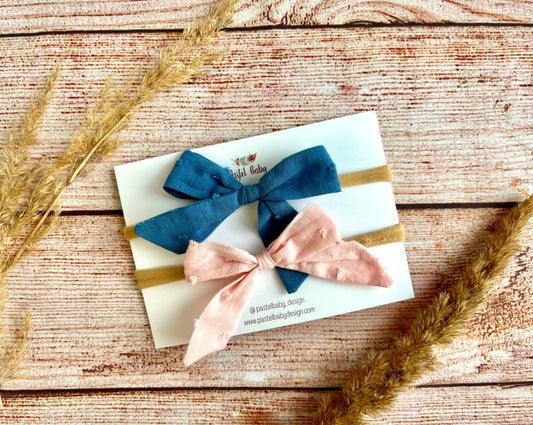 baby headband bow set blue and pink